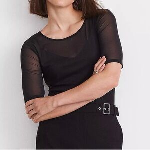 LOFT Versa Sheer Sleeve Black Blouse